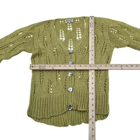 Rico Womens Lime Green Knit Button-Up Cardigan Y2K Style Lightweight Sweater - Picture 3 of 5
